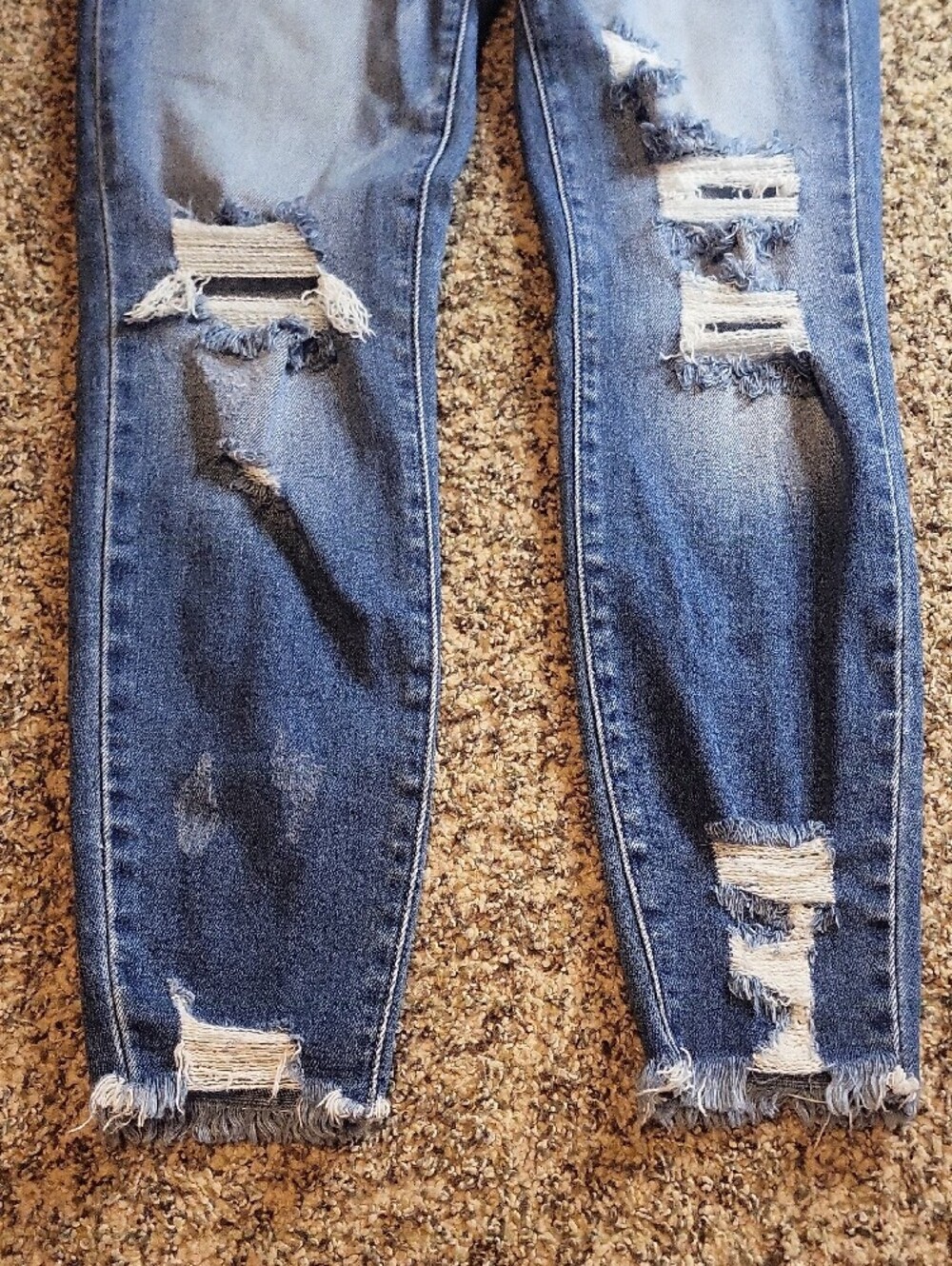 KanCan Medium Blue Distressed Skinny Jeans with Frayed Ankles - Picture 5 of 9